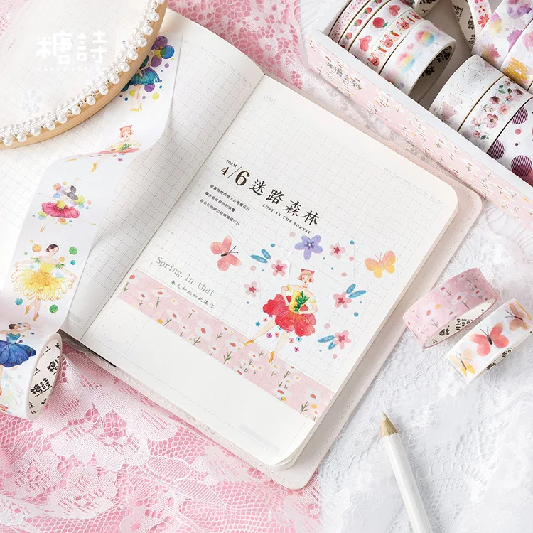 Магазин AngelHere набор декоративного скотча Васи 20 рулонов цветов Круглый