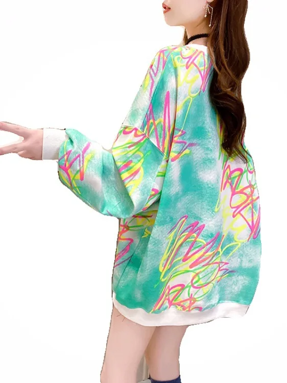 

Sweater Women 2021 Early Autumn Tie-Dye Women Loose Korean Style Ins Tide Women's Tops Long-Sleeved Fashion All-Match Jackets