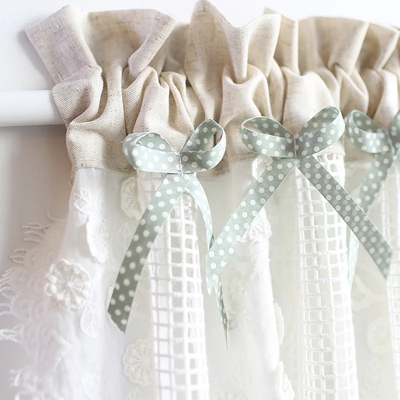 Белая вышитая полого дизайна полузанавеска Короткая занавеска для кухни