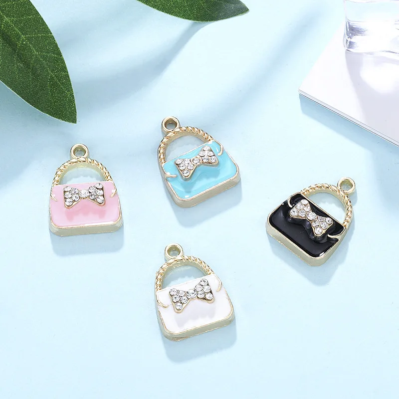 

10pcs/pack Bow tie point drill bag dripping oil Enamel Pendant Charms Gold Tone Oil Drop DIY Bracelet Floating Charms