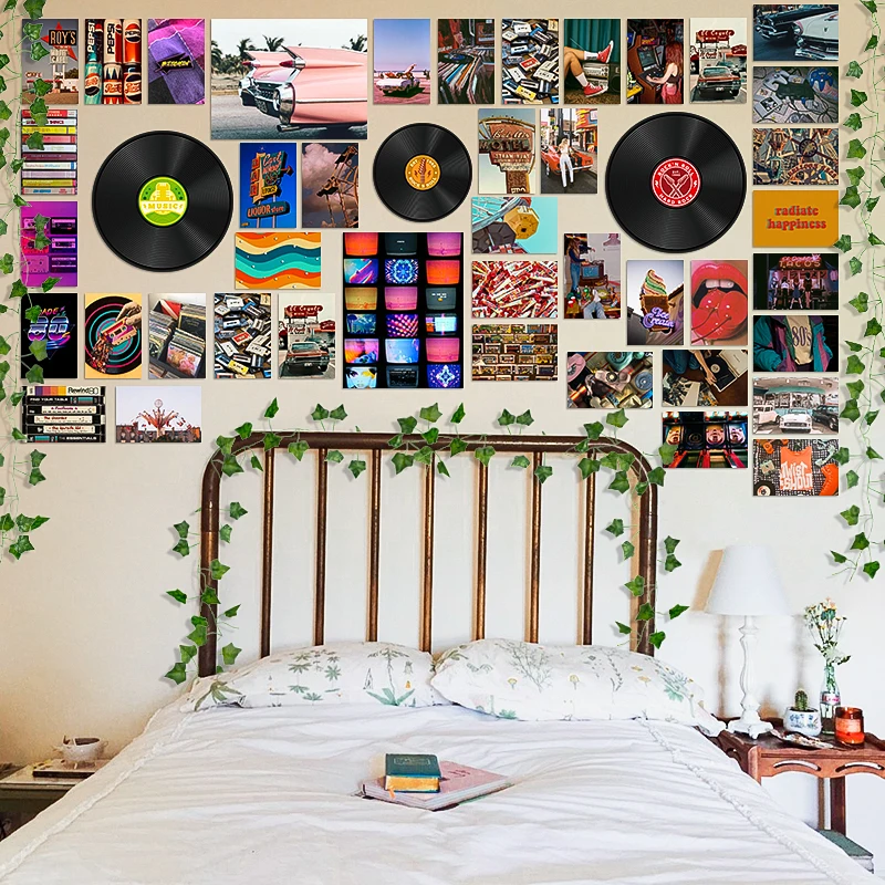 Kit de Collage de fotos de pared de estilo Retro para ni&ntilde;os y adultos, tarjeta de modelo de &aacute;lbum Vintage de vides falsas, decoraci&oacute;n de dormitorio, 48 piezas-5