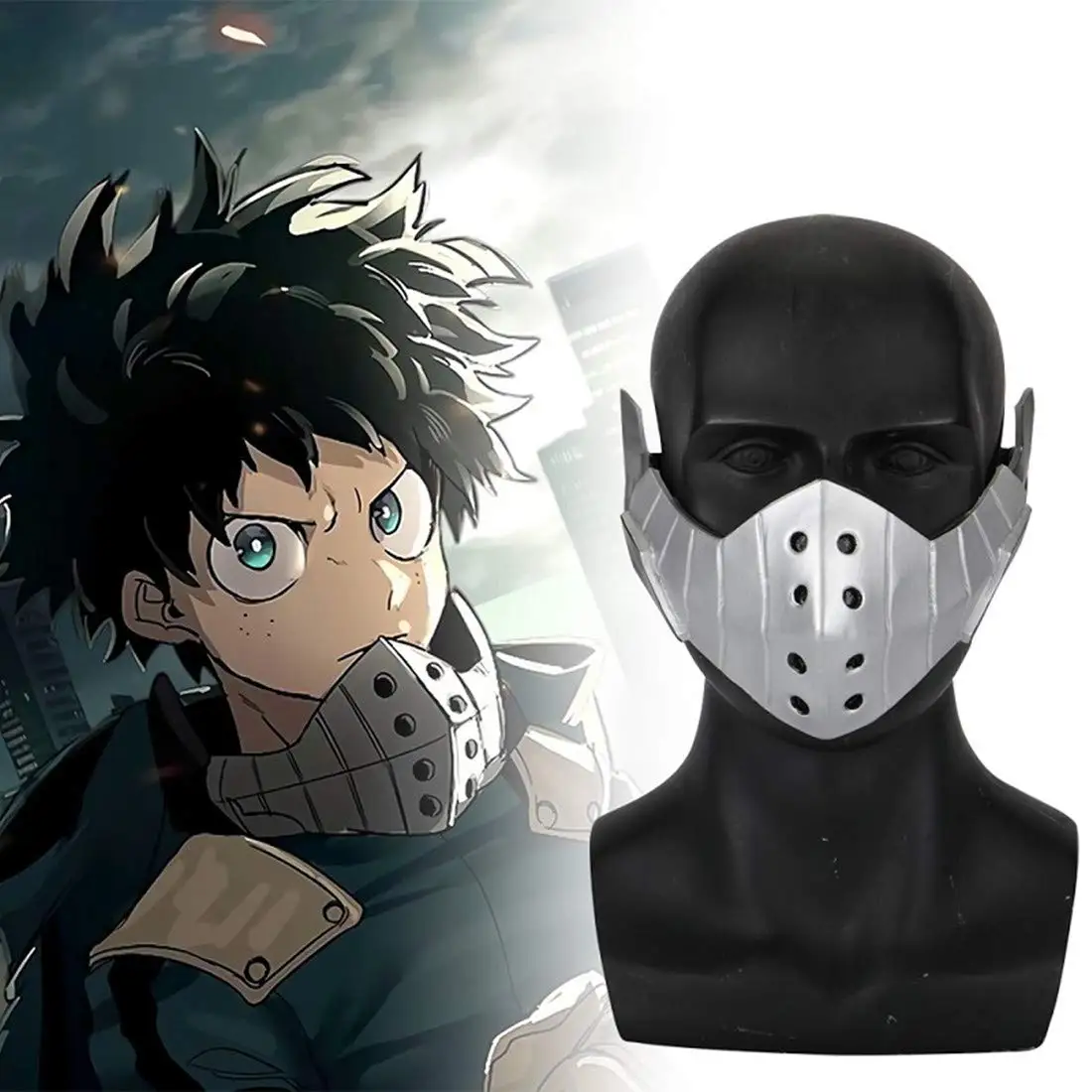 

Izuku Midoriya Mask My Hero Academia Deku Adjustable Latex Halloween Cosplay Costume White
