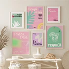 Картина на холсте в стиле Ибицы, художественный постер среднего века, минималистичные настенные картины в стиле ретро, домашний декор, розовые принты, коктейли