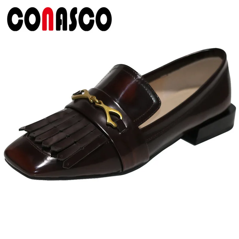 

CONASCO модная женская обувь женские туфли-лодочки из натуральной кожи; Сезон весна-осень; С бахромой и металлическими украшениями Неглубокий ...