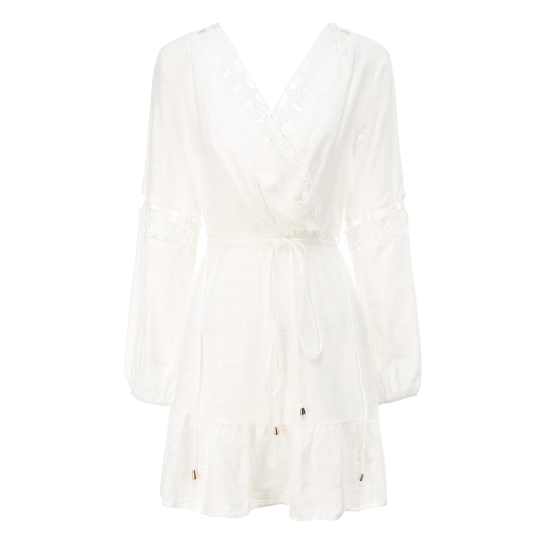 Богемный Вдохновленный белый гофрированное платье с v-образным вырезом