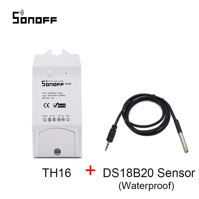 Умный Wi Fi выключатель Sonoff TH16 водонепроницаемый датчик температуры пульт