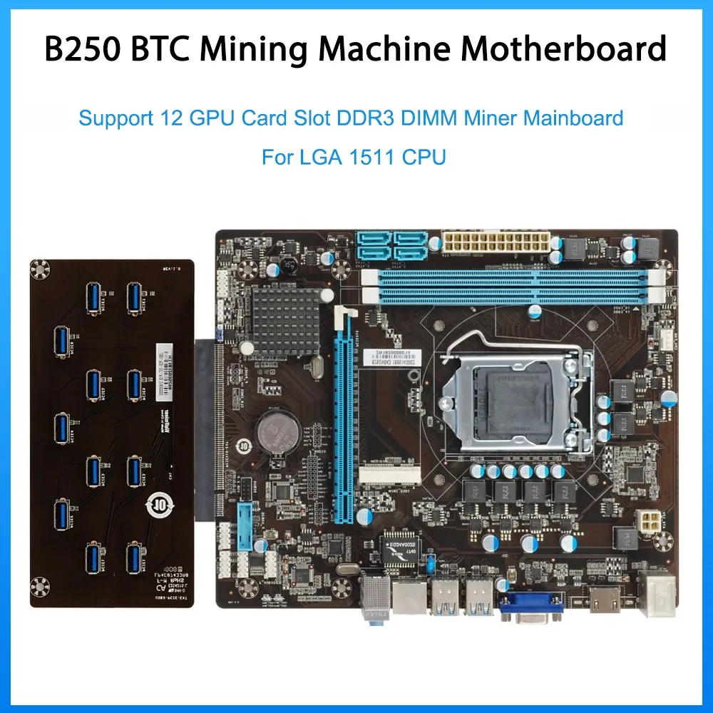 

Материнская плата B250 для майнера, DDR3, LGA 1151, поддержка 12 GPU, Настольная материнская плата для майнера + плата расширения