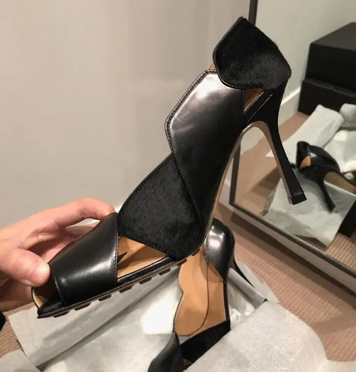 Женские туфли с квадратным носком лоскутные Туфли Мэри Джейн из конского волоса