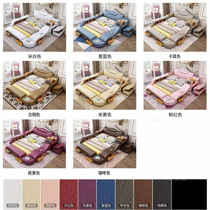 Modern Leather Fabric Bed With Storage Box Function Bedroom Furniture Set Chestrfield Style Multimedia Speaker USB Charger | Мебель