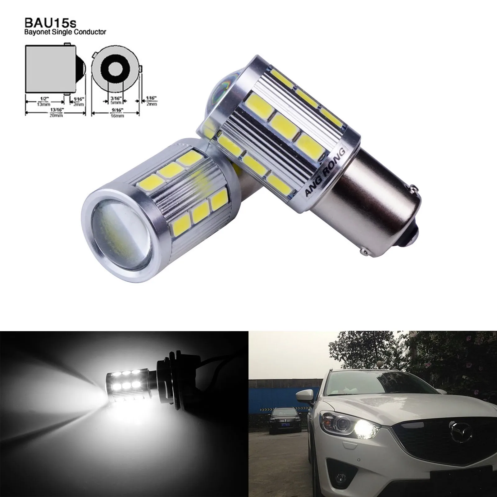 

ANGRONG 2X BAU15s PY21W LED Brake Stop Reverse Side Light Bulbs