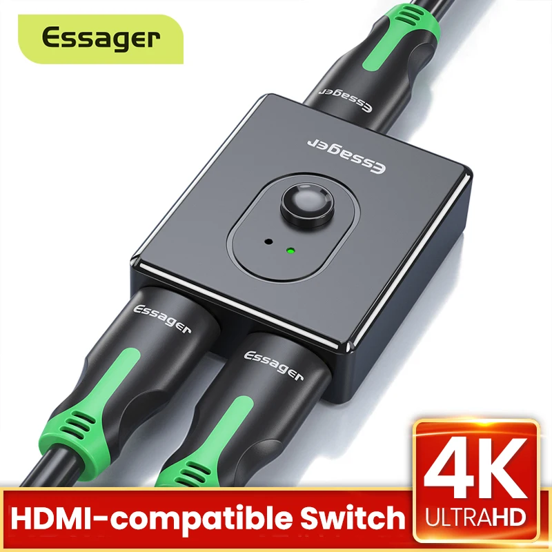 HDMI-совместимый сплиттер Essager 4K 1x 2/2x1 переключатель двунаправленный адаптер 2 в 1