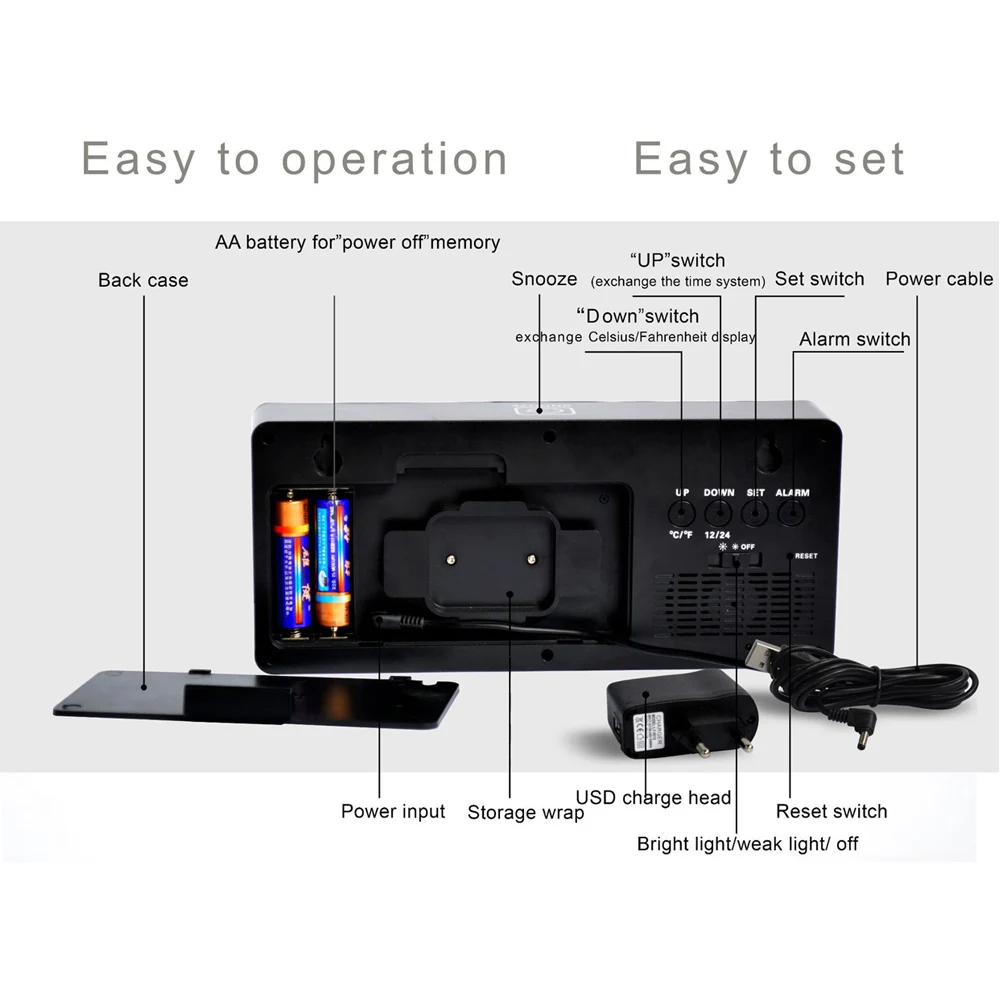 Цифровой будильник светодиодный красный стол часы с подсветкой черный сенсорный