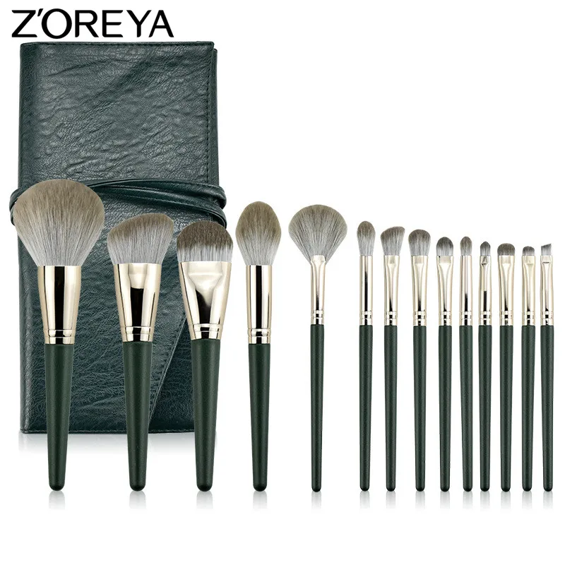 ZOREYA Makeup Brush Set 14pcs Make Up Brushes With PU Leather Bag Powder Blusher Concealer and Eyeshadow 2020 New | Красота и