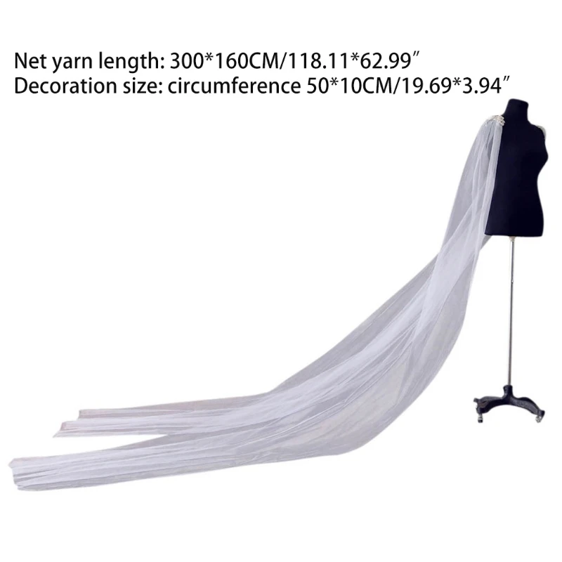 

Bridal Cape Long Tulle Sheer Cloak Veil with Shiny Rhinestones Beads Fake Flowers Adornment Wedding Wrap Shawl for Bride G2AF