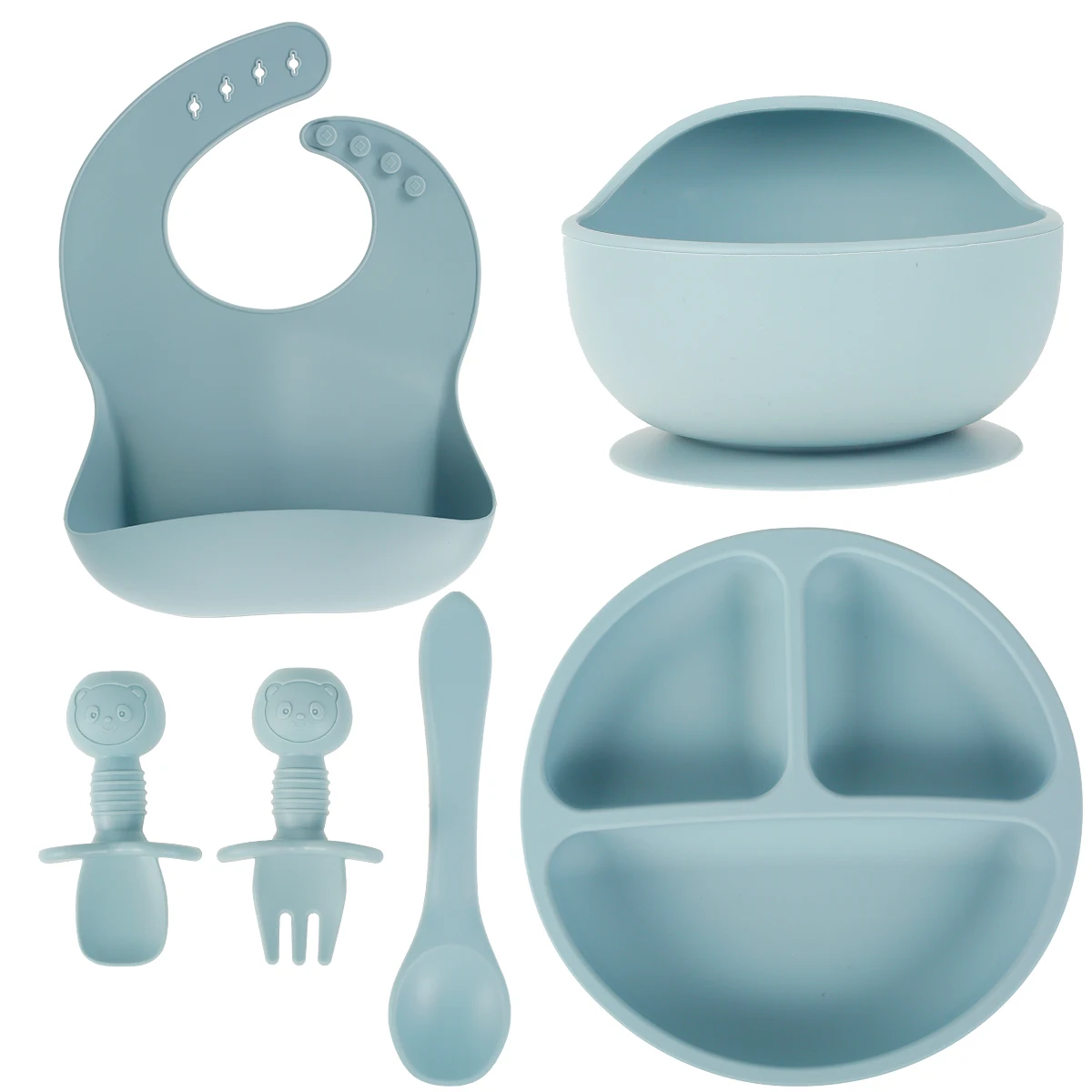 

6pcs Baby Tableware Set Waterproof Baby Feeding Product Edible Anti-overflow Nursing Preschool Solid Color Sucker Bowl And Spoon