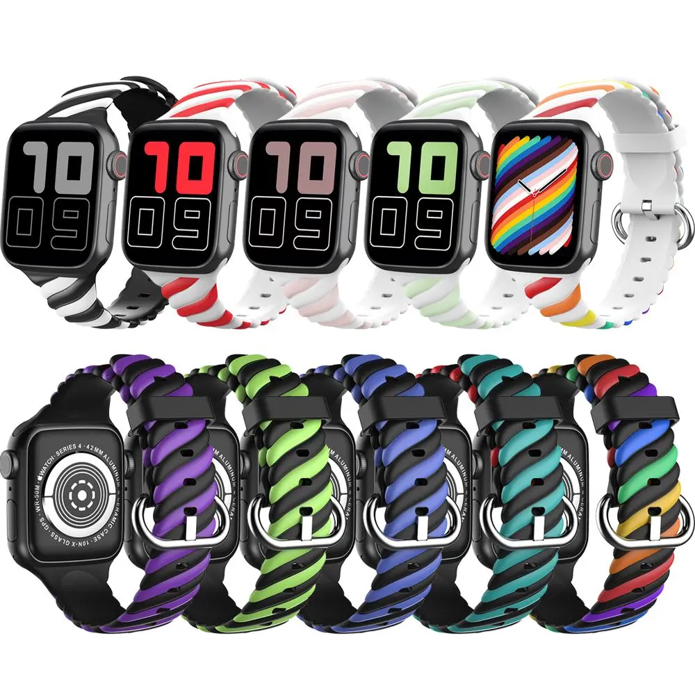 

For iWatch 6 5 4 3 SE 2 1 Dual Color Soft Silicone Watch Band Rainbow Sports Strap for Apple Watch Band 44mm 40mm 38mm 42mm