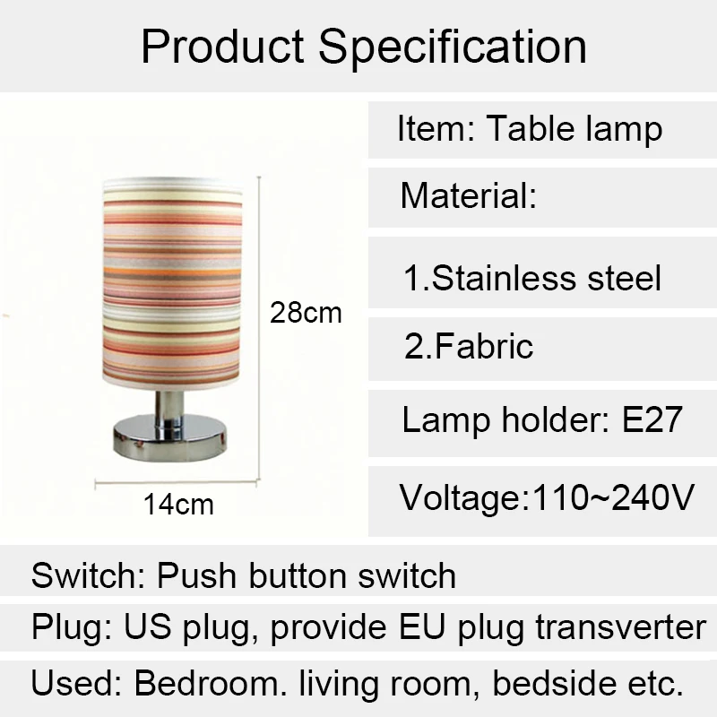 

LED Table Lamps For Bedroom Living Room Fabric Bedside Lamp E27 Bed Lamp Art Deco Stainless Steel Lampe De Chevet De Chambre