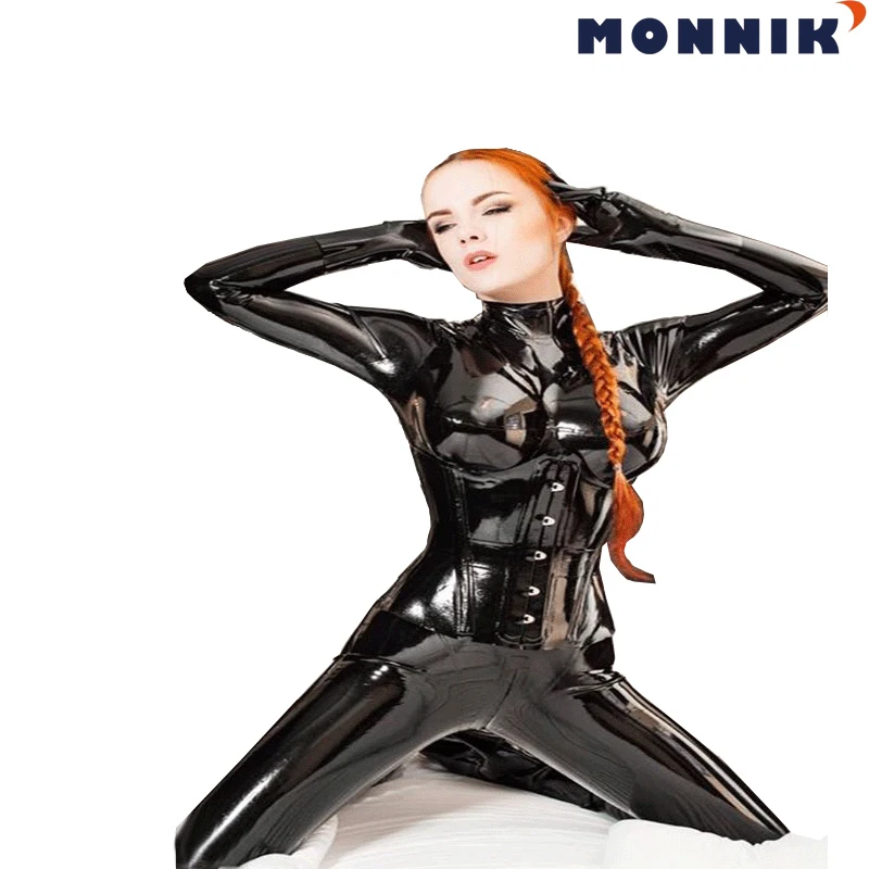 MONNIK latexSexy Латекс Черный Zentai Catysuit женский резиновый с молнией уникальный для