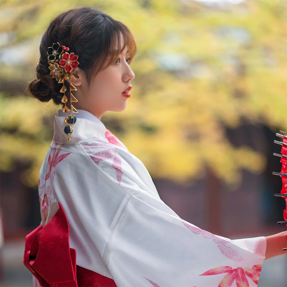 Женское кимоно с цветочным принтом традиционное японское летнее для