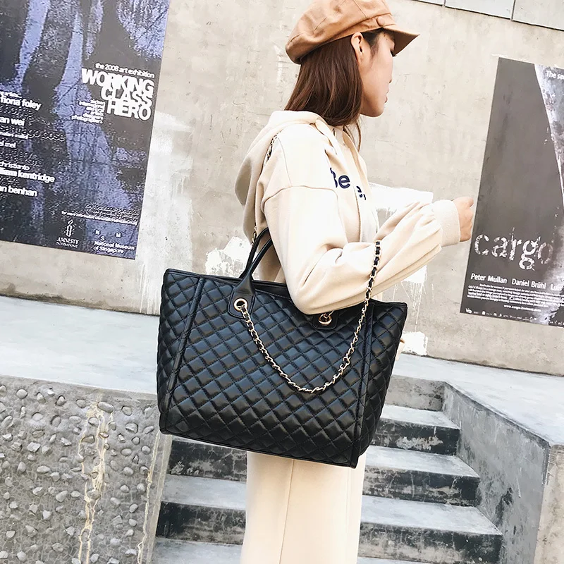 Модная большая стеганая сумка на цепочке кожаная тоут вместительные сумки через
