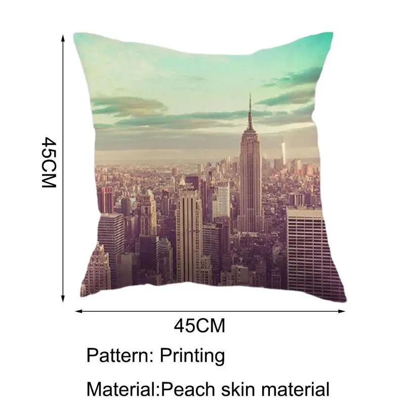 

New York City View Dawn Patroon Katoen Kussenhoes Voor Thuis Auto Bank Empire State Building Design Dark Night Pillw Case