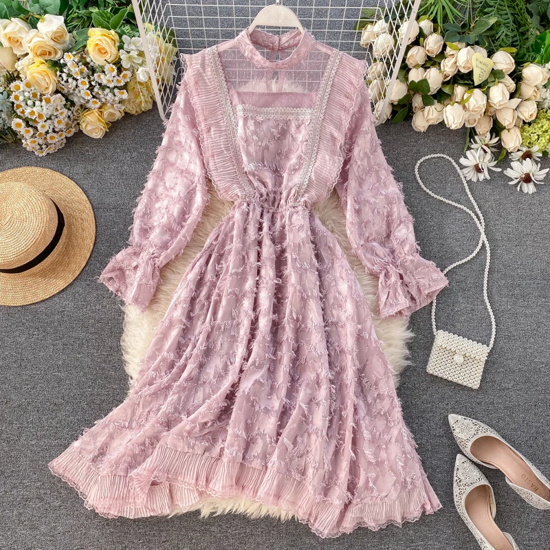 Новинка 2020 модная женская одежда винтажное платье с пышными рукавами женское