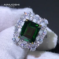 ainuoshi luxury emerald cut 9x11mm lad created emerald engagement rings gift for 925 sterling silver exquisite rings