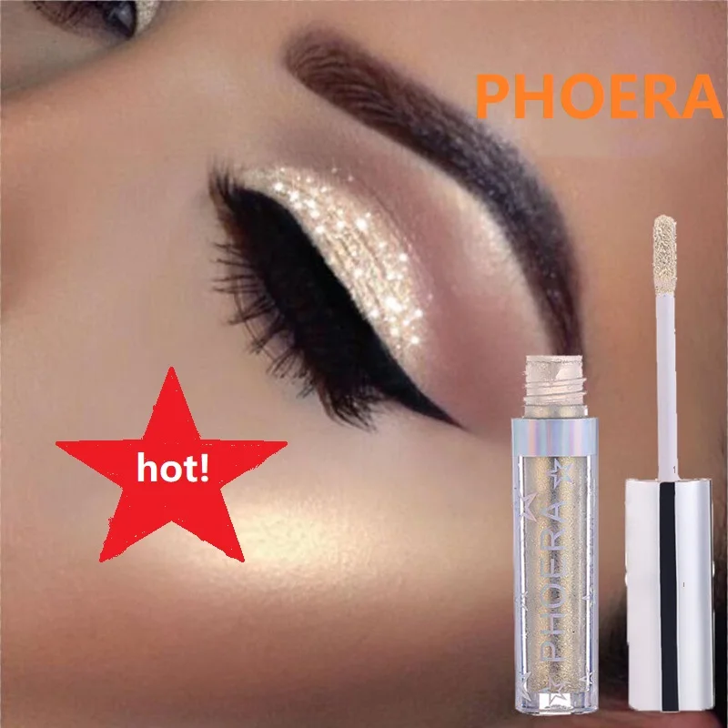 PHOERA металлические алмазные тени для век Сияющие вечерние модные жидкие палитры