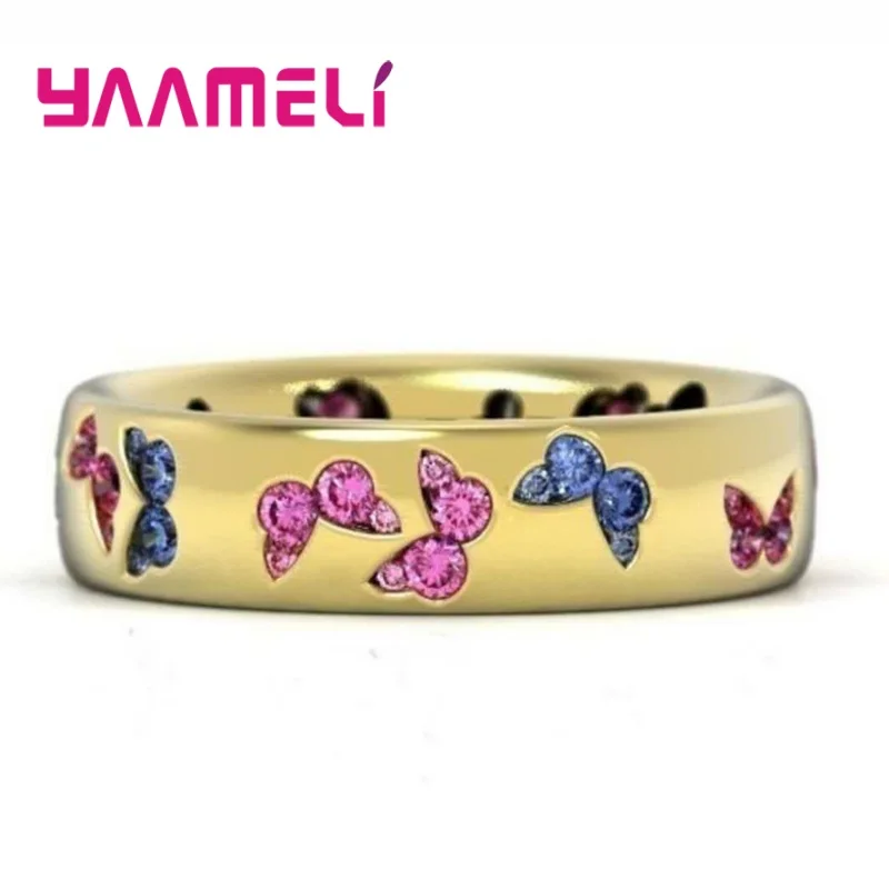 Кольцо женское из серебра 925 пробы с инкрустацией в виде бабочки | Украшения и