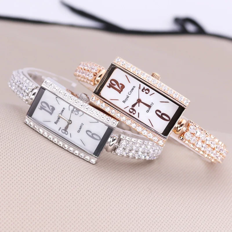 Lady Women's Watch Japan Quartz Fashion Clock Jewelry Crystal Hours Mother-of-pearl Dress Bracelet Rhinestone Girl Gift Box