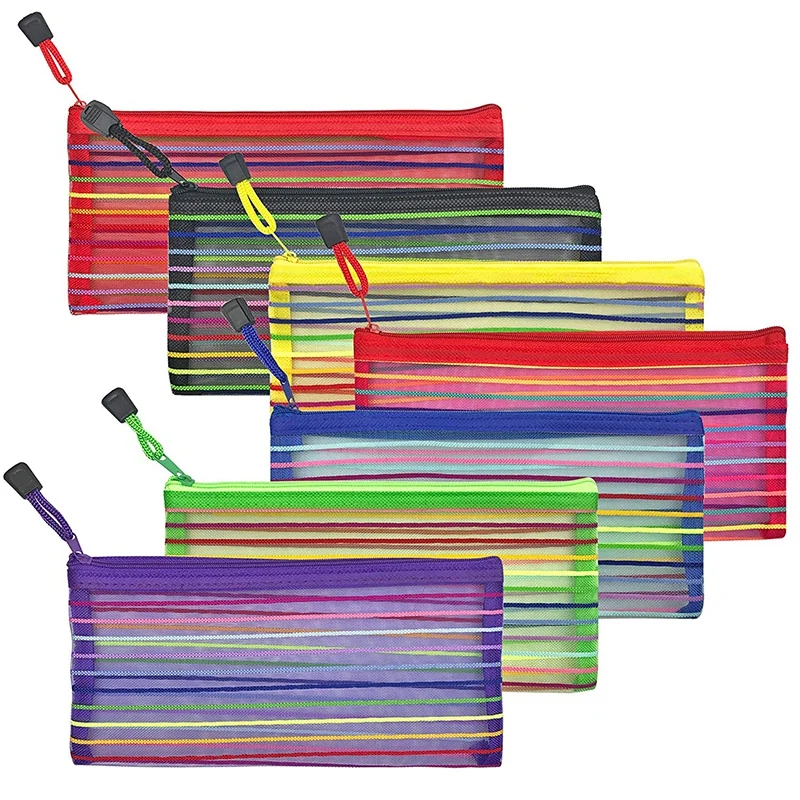 

New-21 Pcs Zipper Mesh Pouch To Storage Stationery Supplies Cosmetics Travel Accessories