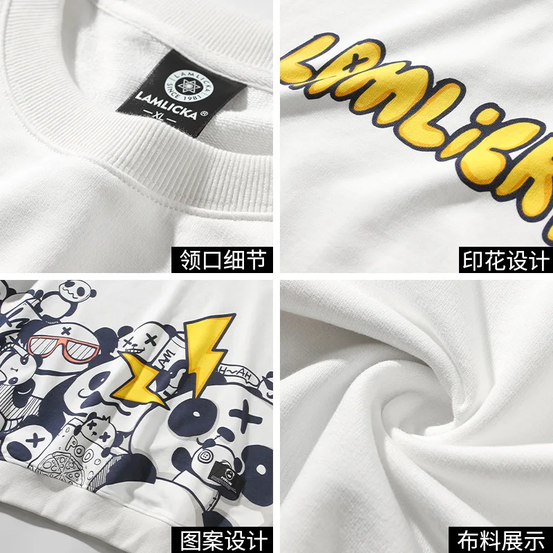 

2020 autumn violent panda print round neck sweater men's trendy brand ins loose casual couple hedging long sleeves