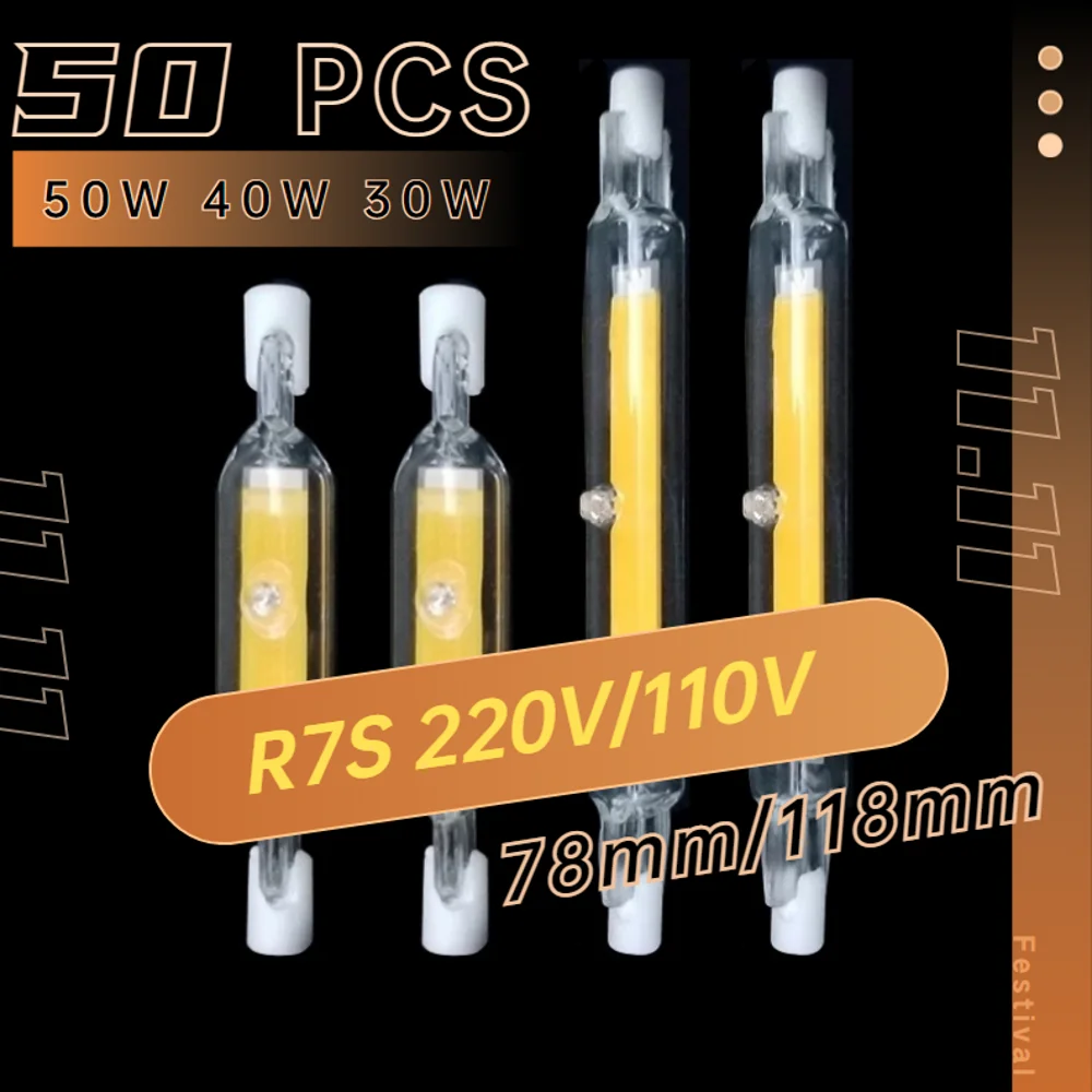 

50Pcs LED R7S Glass Tube COB Bulb 78MM 20W 118MM 40W R7S Corn Lamp J78 J118 Replace Halogen Light 50W 90W AC 220V 230V Lampadas