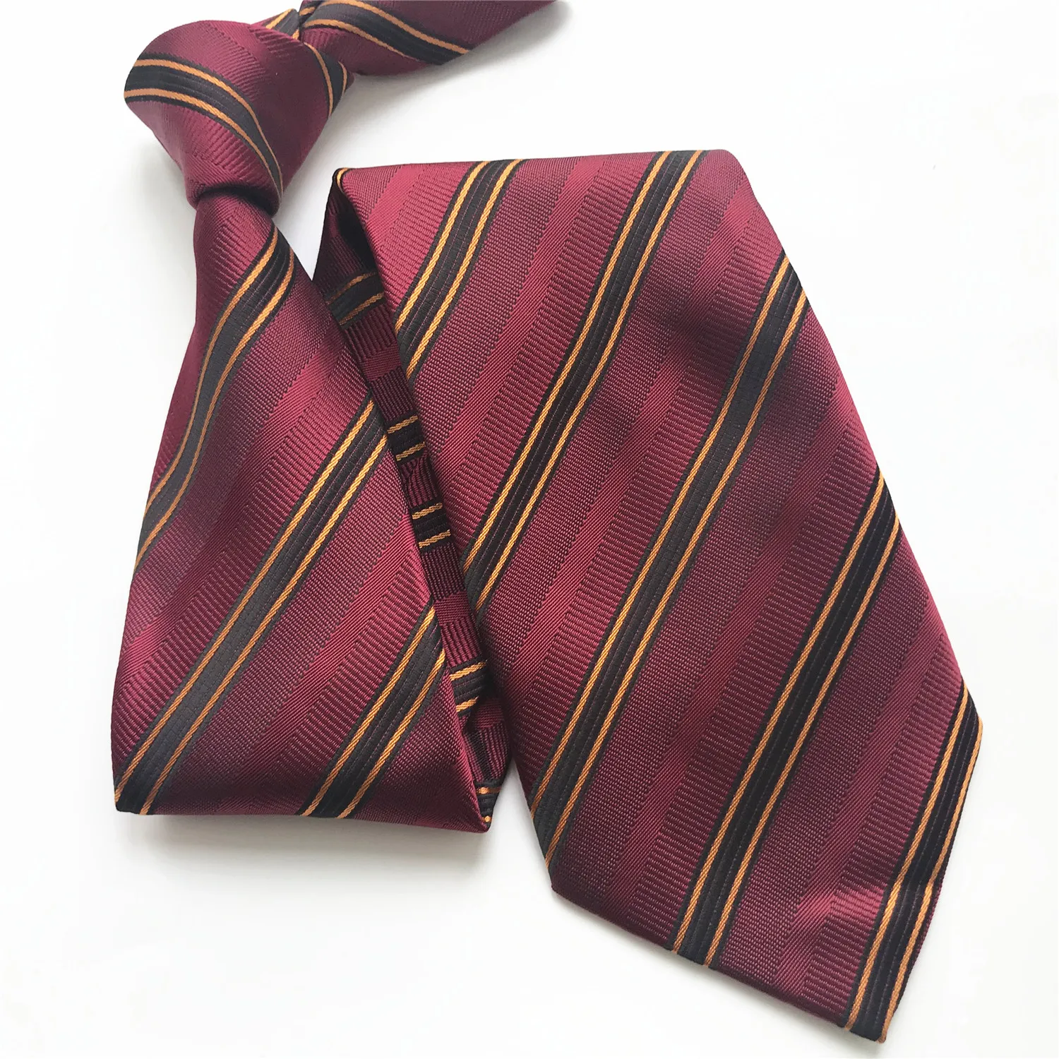 

10 cm Width New Design Men's Ties Jacquard Woven Neck Tie Cravatas Burgundy Red Striped Neckties for Men Formal Occasion
