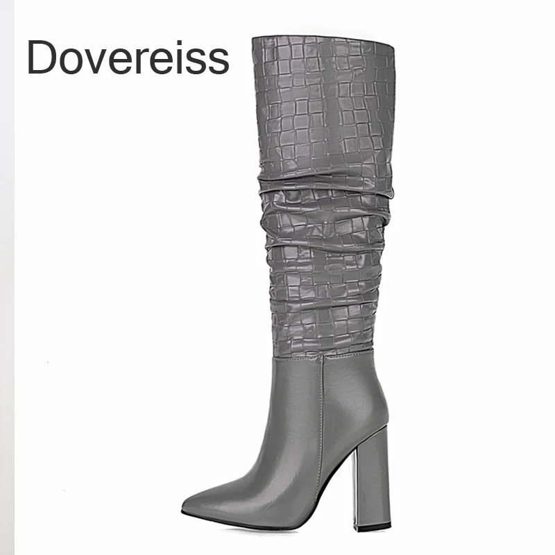 

Dovereiss Fashion shoes For Woman Winter Pure Color Red Pointed Toe Sexy Block Heels Knee High Boots Elegant Mature 42 43