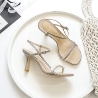 2020 summer new womens shoes korean style fashion a line buckle transparent thin sequin high heeled sandals