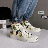 new fashion printed canvas shoes mens tennis shoes vulcanized flower high quality leisure white canvas shoes zapatos hombre