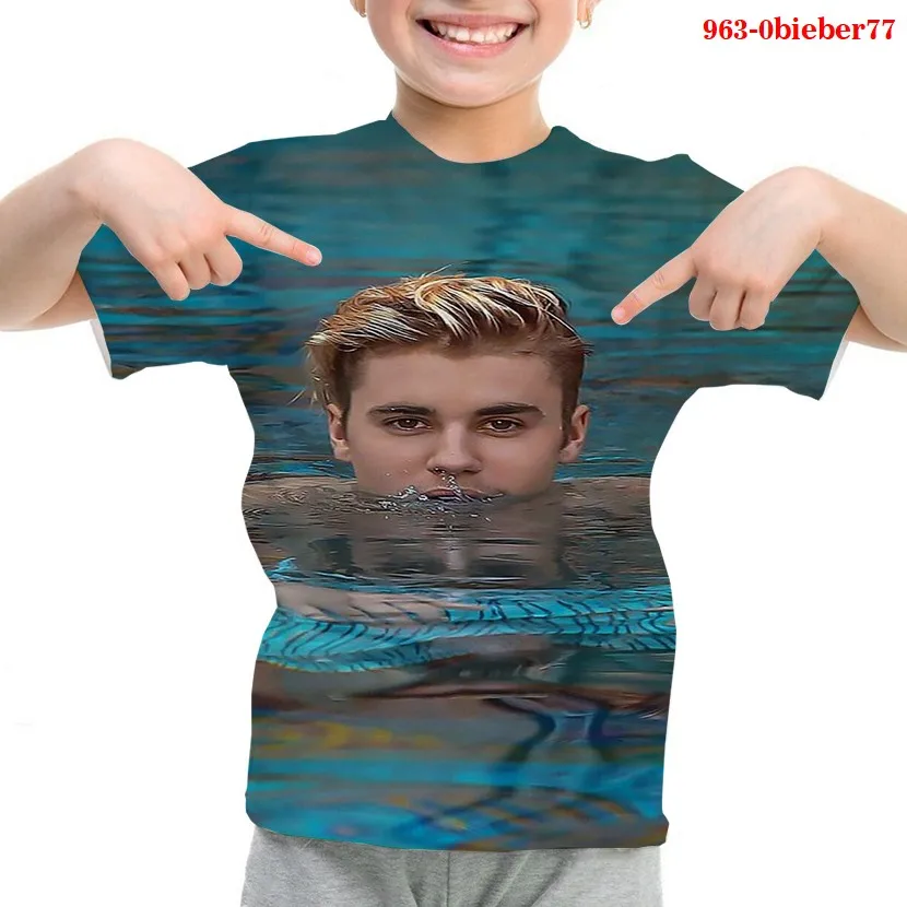 

Футболка с 3D-принтом Джастина Бибера, летняя повседневная мультяшная футболка для маленьких мальчиков, кавайная футболка для девочек, детс...