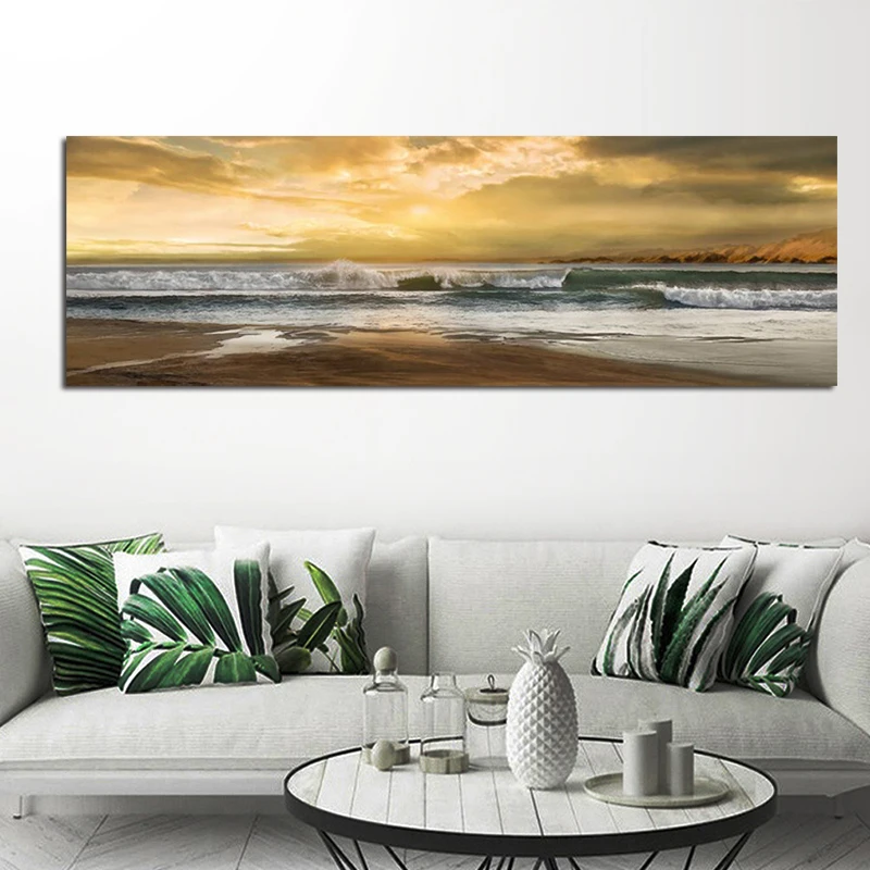 OUCAG широкий пляж и Большая Морская волна под солнцем холст живопись природные
