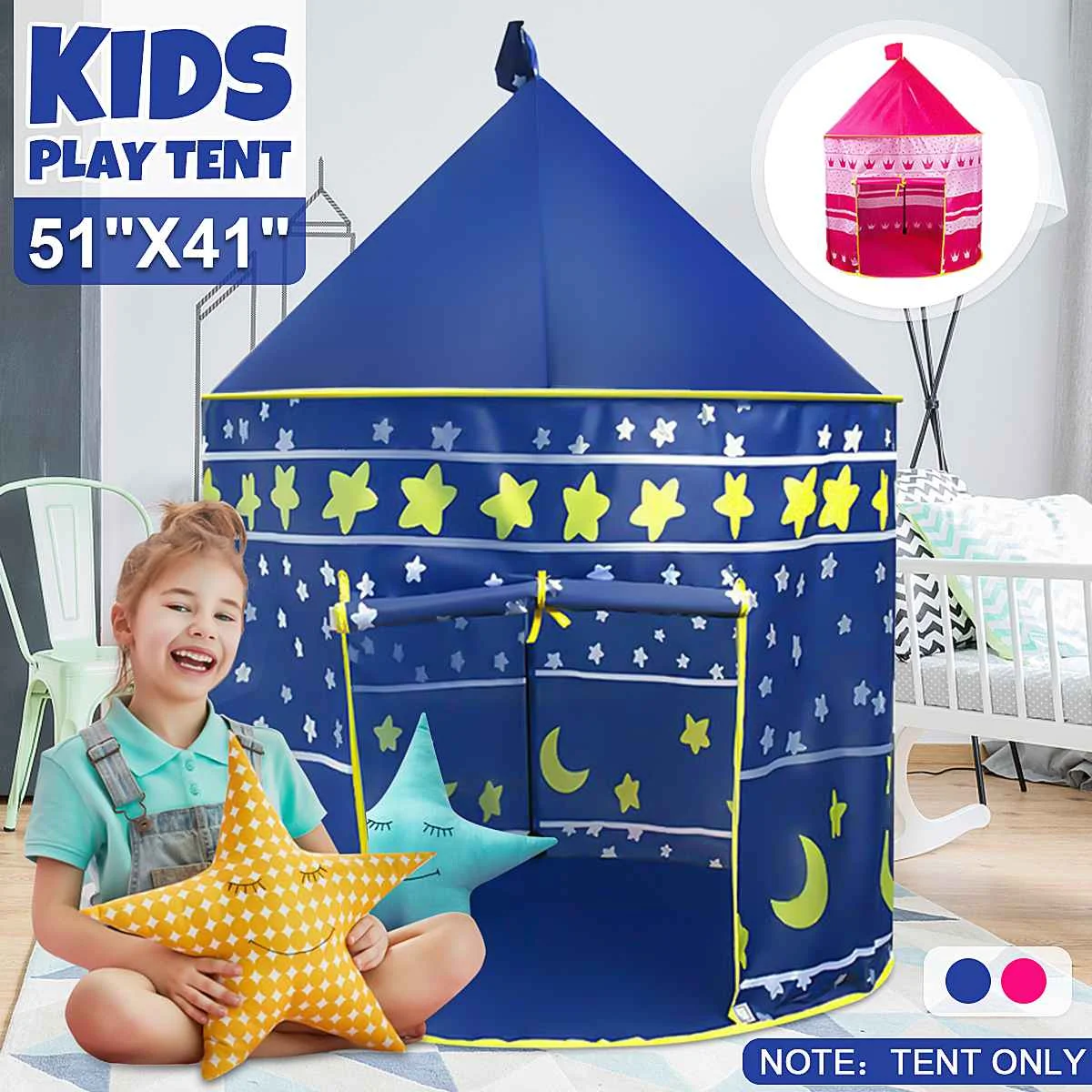 

Игровая палатка Розовая/синяя, портативная складная палатка для мальчиков и девочек, замок для детей, игровой домик, подарок для детей, игру...