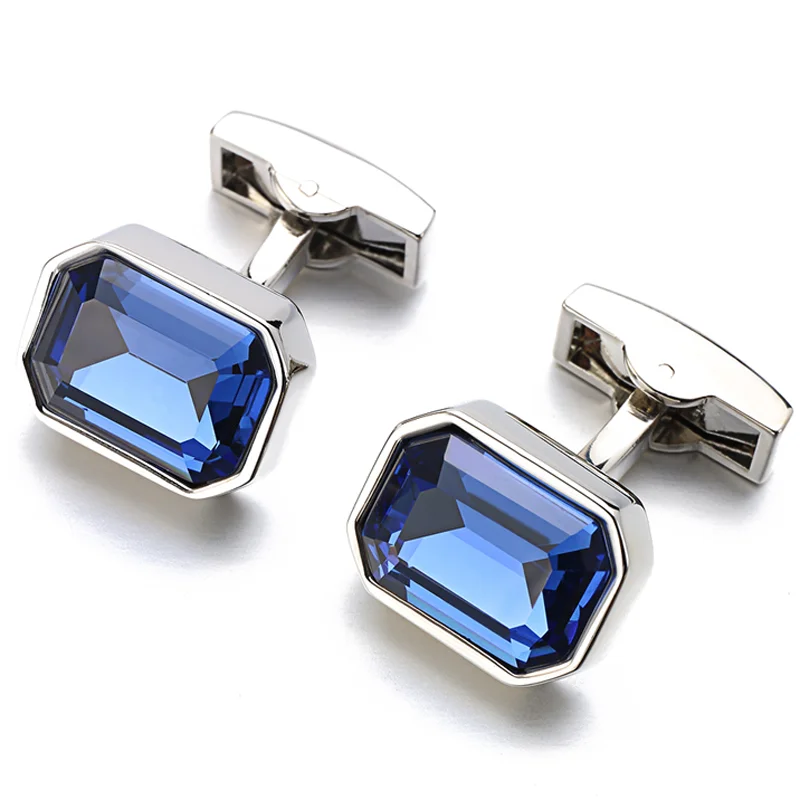 

JIN&JU Formal Blue Crystal Cufflinks For Mens Silver Color Luxury Quality Cuff Links Fashion Jewelry Gemelos Para Hombre Camisa