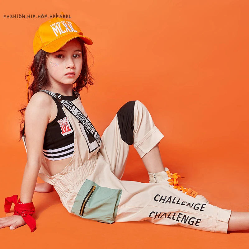 

New Kids Children'S Hip Hop Dance Wear Outfits Jazz Modern Dancing Costumes Clothing Girls Bib pants suit Stage Costumes