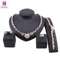 dubai gold color crystal love heart pendant necklace earring set women costumer nigerian wedding bracelet ring jewelry set