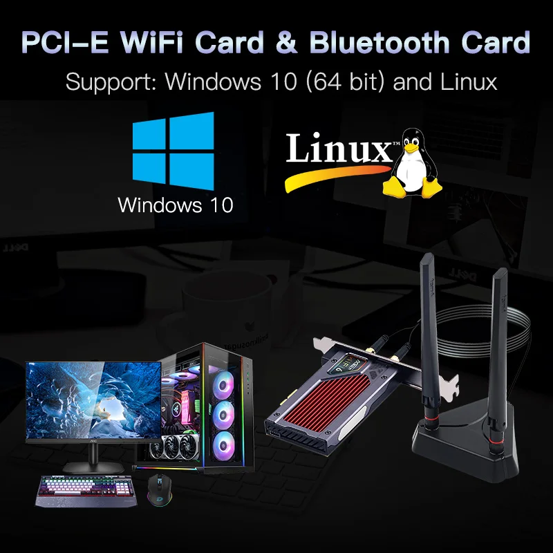 Wi-Fi Wlan карта Fenvi 3000 Мбит/с двухдиапазонный sFor Intel AX200 PCIe 6 беспроводной адаптер RGB