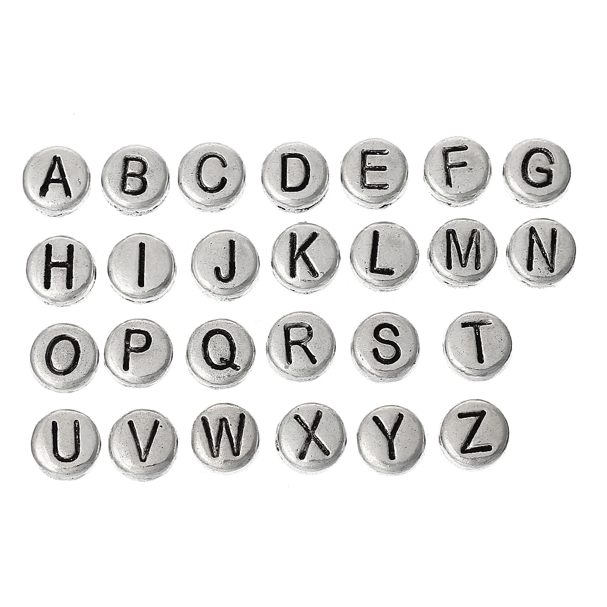 

Zinc Alloy Spacer Beads Flat Round Antique Silver Color Beads Mixed Letter "A-Z" Carved DIY Making Bracelets Jewelry Gift,130PCs