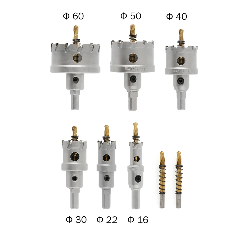 

8PCS 16-60mm TCT Hole Saw Drill Bits Center Drill Tipped Hole Saw Hole Cutter Drill Bit Kit for Metal Stainless Steel Plate Wood