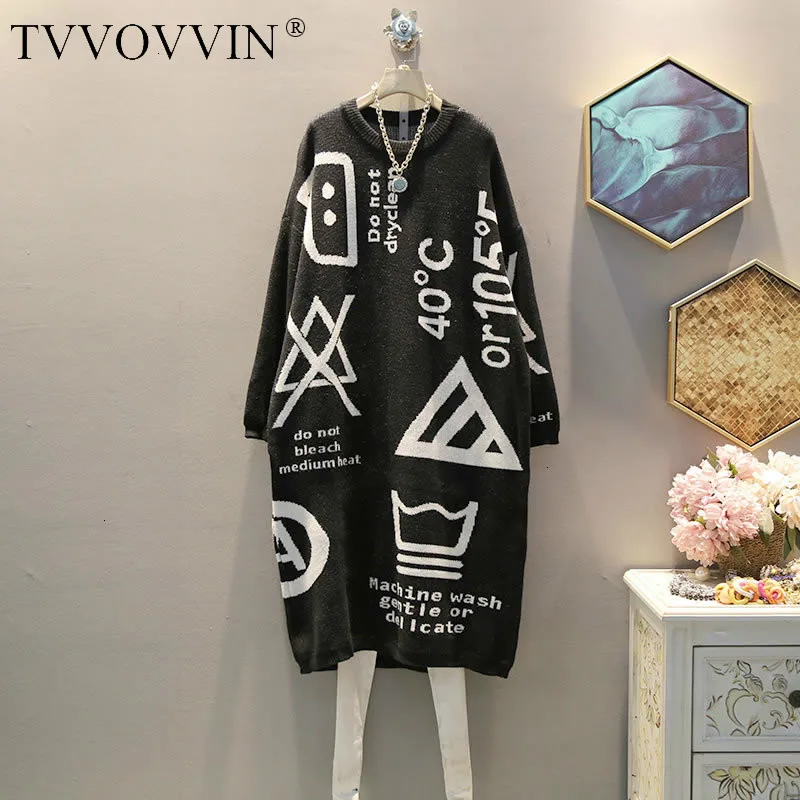TVVOVVIN Knitted Geometrical Sweater Women Pullover Autumn Letter Small Fresh O Neck Full Sleeve Casual Style Sweater L530