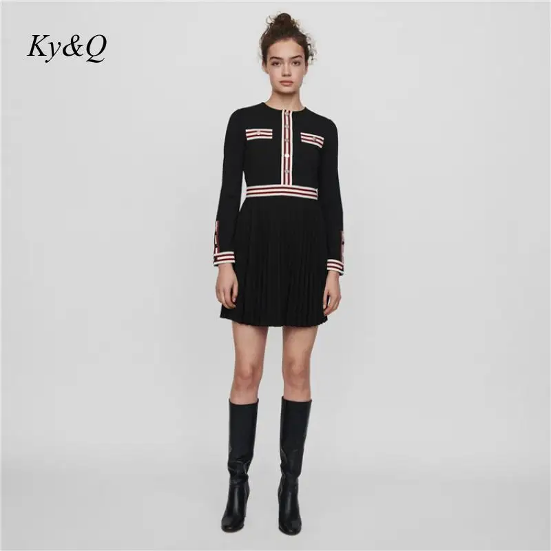 Женское плиссированное платье мини Брендовое Дизайнерское черное облегающее с