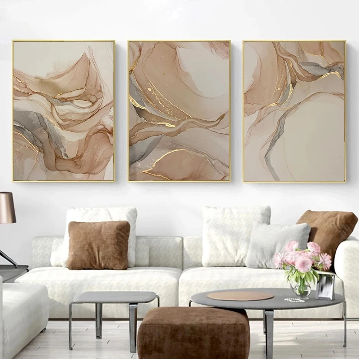 

Abstract Beige Gold Brown Ribbon Flutter Poster Canvas Painting Modern Nordic Wall Art Pictures For Living Room Home Decoration