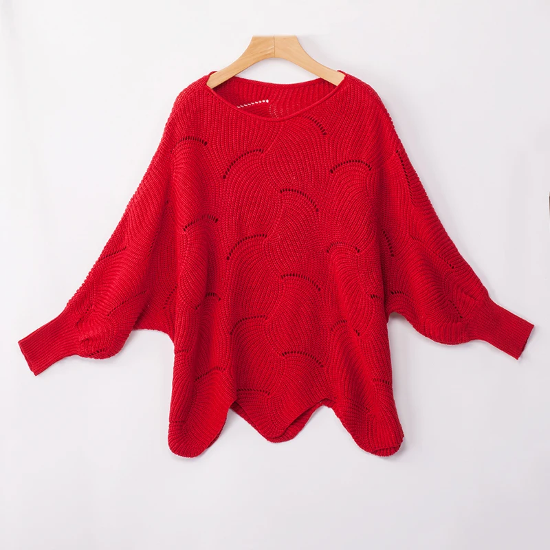 Вязаный вязаный свитер пуловер женский новый 2019 рукав летучая мышь свободный